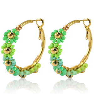 Orecchini in acciaio inossidabile a cercio fiore 35mm oro-verde