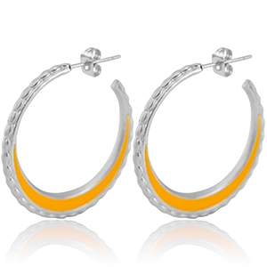 Orecchini in acciaio inossidabile a cercio 30mm argento-arancione