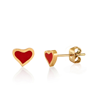 Orecchini in acciaio inossidabile cuore rosso-oro