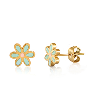 Orecchini in acciaio inossidabile fiore turchese-oro