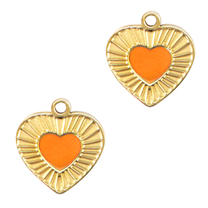 Ciondoli in acciaio inossidabile cuore arancio neon-oro
