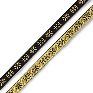 Nastro con testo fiori nero-oro