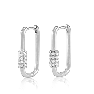 Metallo TQ in ottone orecchini a cerchio zirconia ovale argento
