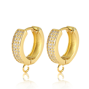 Metallo TQ in ottone orecchini a cerchio con anellino zirconia oro