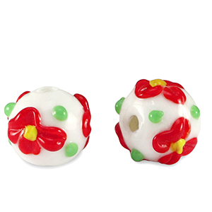 Perline di vetro dipinte a mano fiore bianco-rosso