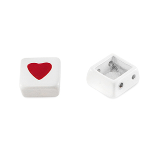 Perline Tile quadrato bianco-rosso