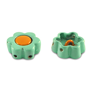 Perline Tile fiore turchese-arancio