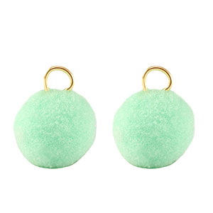Ciondoli pon pon 10mm con anellino oro-verde menta