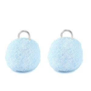 Ciondoli pon pon 10mm con anellino argento-blu carolina