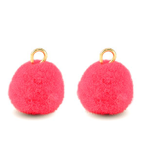 Ciondoli pon pon 10mm con anellino oro-rosa hot
