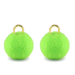 Ciondoli pon pon 10mm con anellino oro-verde neon