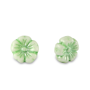 Perline Rep. Ceca fiore 7mm verde pallido metallico-bianco