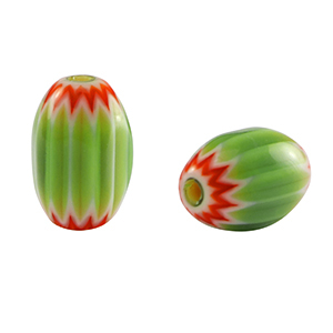 Perline Millefiori tubo verde-rosso