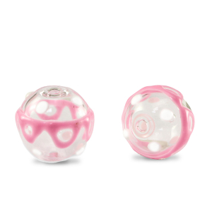 Perline di vetro dipinte a mano 14mm trasparente-rosa bianco