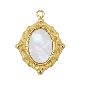 Ciondoli in acciaio inossidabile conchiglia ovale oro-bianco (colore naturale)