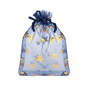 Sacchetti in organza 9x12cm stella blu marino-oro