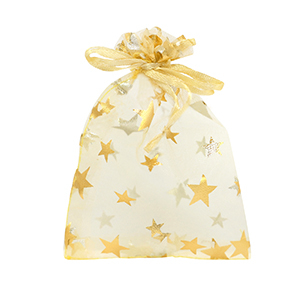 Sacchetti in organza 9x12cm stella giallo oro-oro