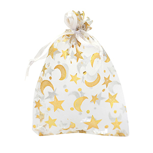 Sacchetti in organza 9x12cm luna e stella bianco-oro