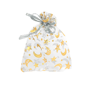 Sacchetti in organza 7x9cm luna e stella grigio chiaro-oro