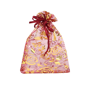 Sacchetti in organza 7x9cm rosa rosa ciliegia-oro