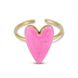anelli in acciaio inossidabile smalto cuore rosa perlato-oro