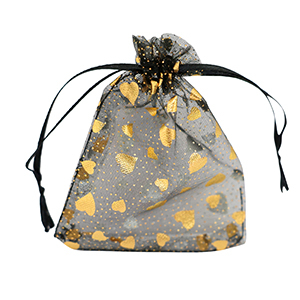 Sacchetti in organza 9x12cm cuore nero-oro