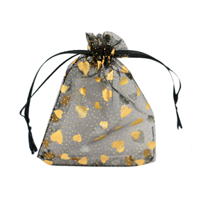 Sacchetti in organza 7x9cm cuore nero-oro