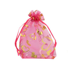 Sacchetti in organza 7x9cm cuore rosa-oro