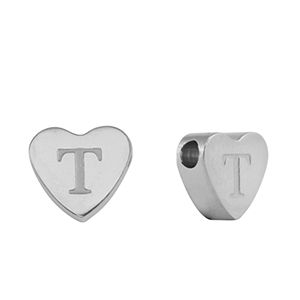 Perline in acciaio inossidabile cuore lettera T argento