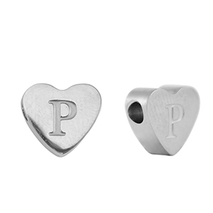 Perline in acciaio inossidabile cuore lettera P argento