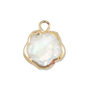 BQ Perle di acqua dolce ciondolo fiore oro-bianco naturale