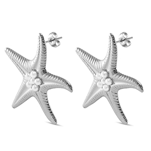 Orecchini in acciaio inossidabil stella marina Imitazione di perle argento