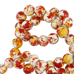 Perline di ceramica 6mm bianco-arancia rosso