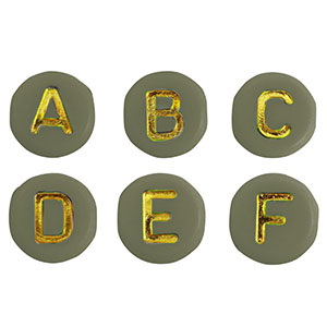 Perline alfabeto in acrilico mix verde militare-oro