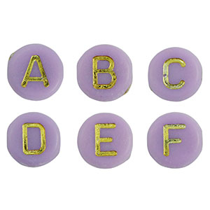 Perline alfabeto in acrilico mix viola-oro