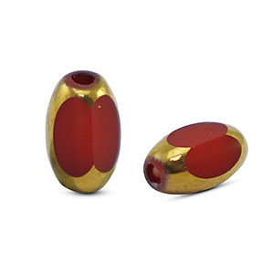Perline di vetro ovale sfaccettate rosso marrone-oro