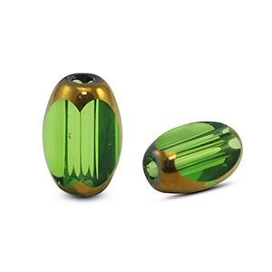 Perline di vetro ovale sfaccettate verde trasparente-oro
