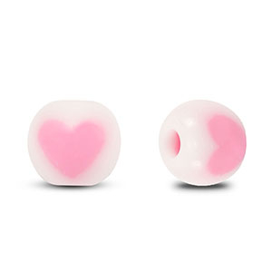 Perline in acrilico girare cuore bianco-rosa