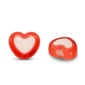 Perline in acrilico cuore rosso-bianco