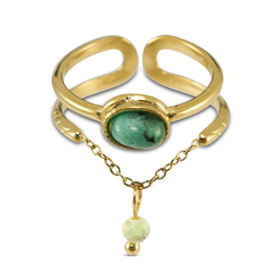 Anelli in acciaio inossidabile con pietra naturale oro-verde-grigio verdastro