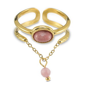 Anelli in acciaio inossidabile con pietra naturale oro-rosa chiaro