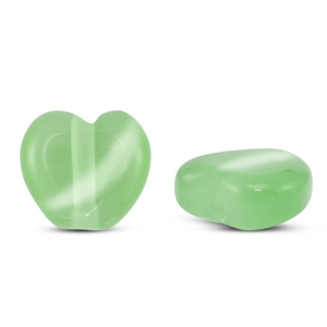 Perline di vetro Occhio di gatto cuore verde chiaro
