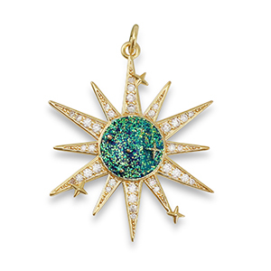 Metallo TQ in ottone ciondolo zirconia stella oro-verde acqua scuro-blu