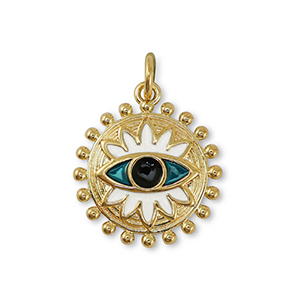 Metallo TQ in ottone ciondolo 'occhio di Allah' oro-bianco-blu petrolio