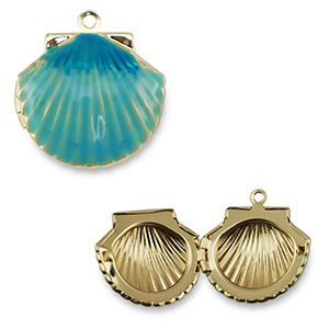 Metallo TQ in ottone ciondolo conchiglia oro-turchese blu
