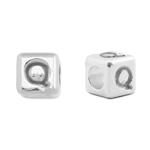 Perline alfabeto di metallo DQ Q argento antico (privo di nichel)