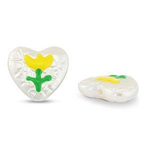 Perline in acrilico cuore con fiore perla-giallo-verde