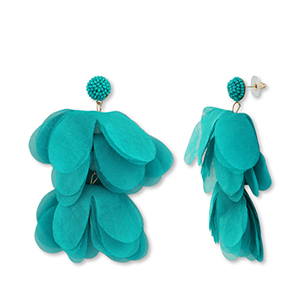 Orecchini alla moda chiffon fiore verde ottanio-oro