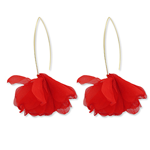 Orecchini alla moda chiffon fiore rosso-oro