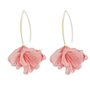 Orecchini alla moda chiffon fiore rosa pesca-oro